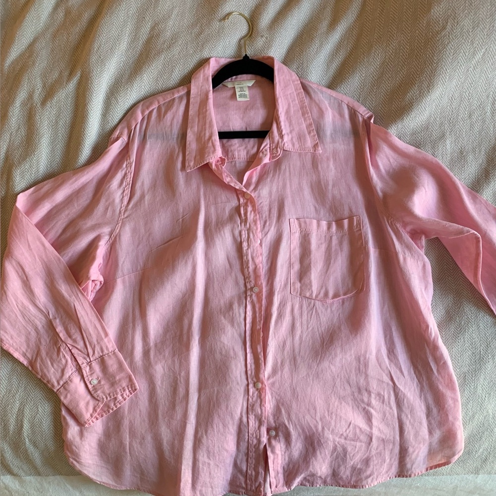 H&M Pink Linen Button-Down Shirt - Picture 5 of 5